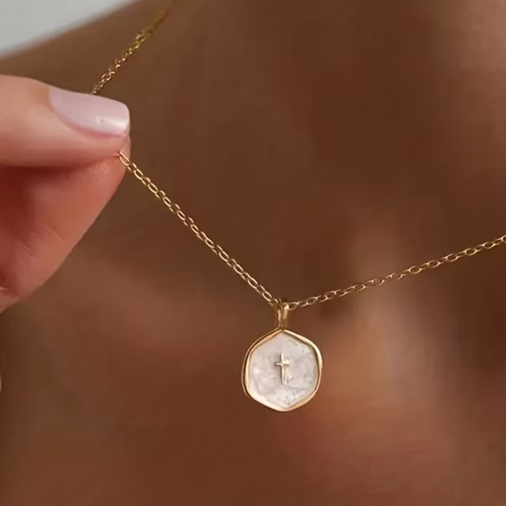 NEW Gold and Opal Cross Pendant Necklace